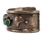 Navajo - Turquoise and Silver Bracelet with Stamped Design c. 1950s, size 7.5