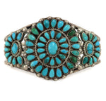 Attributed to Lolita Totshona - Zuni - Turquoise Petit Point Cluster and Silver Bracelet c. 1930s, size 6.75