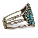 Attributed to Lolita Totshona - Zuni - Turquoise Petit Point Cluster and Silver Bracelet c. 1930s, size 6.75