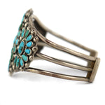 Attributed to Lolita Totshona - Zuni - Turquoise Petit Point Cluster and Silver Bracelet c. 1930s, size 6.75