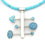 Sam Patania - "Nebula I" Couture Natural Number 8 Spider Web Turquoise and Sterling Silver Pendant with Natural Sleeping Beauty Heishi and Sterling Silver Chain, 2.75" x 2.5" pendant (J91699-1220-004)