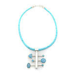 Sam Patania - "Nebula I" Couture Natural Number 8 Spider Web Turquoise and Sterling Silver Pendant with Natural Sleeping Beauty Heishi and Sterling Silver Chain, 2.75" x 2.5" pendant (J91699-1220-004)