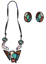 Santo Domingo (Kewa) - Contemporary Turquoise, Swarovski Crystals, and Seed Bead Asymmetrical Necklace and Post Earrings Set