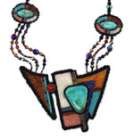 Santo Domingo (Kewa) - Contemporary Turquoise, Swarovski Crystals, and Seed Bead Asymmetrical Necklace and Post Earrings Set