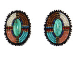 Santo Domingo (Kewa) - Contemporary Turquoise, Swarovski Crystals, and Seed Bead Asymmetrical Necklace and Post Earrings Set