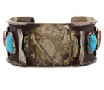 Navajo - Turquoise, Coral, and Silver Watchband c. 1940-50s, size 7