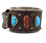 Navajo - Turquoise, Coral, and Silver Watchband c. 1940-50s, size 7