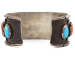 Navajo - Turquoise, Coral, and Silver Watchband c. 1940-50s, size 7
