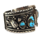 Navajo - Turquoise and Silver Overlay Watch Band with Leaf Design c. 1950s, 6" length