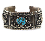 Navajo - Turquoise and Silver Overlay Watch Band with Leaf Design c. 1950s, 6" length