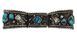 Navajo - Turquoise and Silver Overlay Watch Band with Leaf Design c. 1950s, 6" length