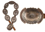 Marcella James - Navajo - Sterling Silver and Leather Concho Belt with Stamped Design c. 1990s, 30" - 37" size waist
