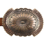 Marcella James - Navajo - Sterling Silver and Leather Concho Belt with Stamped Design c. 1990s, 30" - 37" size waist
