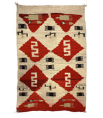 Navajo Transitional Rug with Comb and Arrow Pictorials c. 1900-10s, 63" x 40"