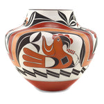 Barbara (b. 1951) and Joseph (b. 1947) Cerno - Acoma Polychrome Olla with Parrot Pictorials c. 1995, 13" x 14.5"