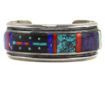 John Shopteese - Potawatomi - Cloud Mountain Turquoise, Multi-Stone Inlay, and Sterling Silver Bracelet c. 1970-80s, size 6.75