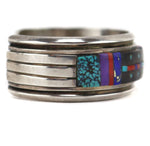 John Shopteese - Potawatomi - Cloud Mountain Turquoise, Multi-Stone Inlay, and Sterling Silver Bracelet c. 1970-80s, size 6.75