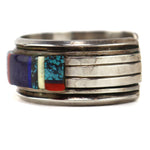 John Shopteese - Potawatomi - Cloud Mountain Turquoise, Multi-Stone Inlay, and Sterling Silver Bracelet c. 1970-80s, size 6.75