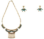 Octavius and Irma Seowtewa - Zuni - Turquoise Needlepoint and 14K Gold Necklace and Post Earrings Set c. 1980-90s