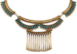 Octavius and Irma Seowtewa - Zuni - Turquoise Needlepoint and 14K Gold Necklace and Post Earrings Set c. 1980-90s