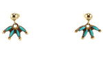 Octavius and Irma Seowtewa - Zuni - Turquoise Needlepoint and 14K Gold Necklace and Post Earrings Set c. 1980-90s