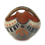 Santo Domingo (Kewa) Polychrome Pitcher with Handle and Flower Pictorials c. 1900-20s, 5.25" x 8.5" x 5.5"