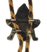 Zuni - Multi-Stone Inlay, Silver, and Leather Knifewing God Bolo Tie c. 1940s, 1.5" x 1.375" bolo