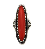 Julian Lovato (1925-2018) & Thunderbird Shop - Santo Domingo (Kewa) - Coral and Sterling Silver Ring c. 1950s, size 6.25