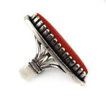 Julian Lovato (1925-2018) & Thunderbird Shop - Santo Domingo (Kewa) - Coral and Sterling Silver Ring c. 1950s, size 6.25