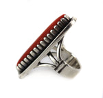 Julian Lovato (1925-2018) & Thunderbird Shop - Santo Domingo (Kewa) - Coral and Sterling Silver Ring c. 1950s, size 6.25