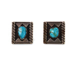 Navajo - Turquoise and Silver Omega Back Post Earrings c. 1940s, 0.875" x 0.875"