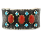 Marco Patania - Coral, Morenci Turquoise, 18K Gold, and Sterling Silver Bracelet, size 6.75