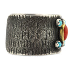 Marco Patania - Coral, Morenci Turquoise, 18K Gold, and Sterling Silver Bracelet, size 6.75