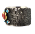Marco Patania - Coral, Morenci Turquoise, 18K Gold, and Sterling Silver Bracelet, size 6.75