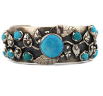 Marco Patania - Turquoise and Sterling Silver Bracelet with Leaf Design, size 6.75