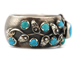 Marco Patania - Turquoise and Sterling Silver Bracelet with Leaf Design, size 6.75