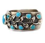 Marco Patania - Turquoise and Sterling Silver Bracelet with Leaf Design, size 6.75