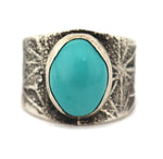 Marco Patania - Turquoise and Sterling Silver Ring with Stamped Design, size 10