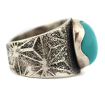 Marco Patania - Turquoise and Sterling Silver Ring with Stamped Design, size 10