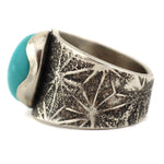 Marco Patania - Turquoise and Sterling Silver Ring with Stamped Design, size 10