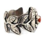 Marco Patania - Spiny Oyster and Sterling Silver Ring with Leaf Vine Design, size 11.5
