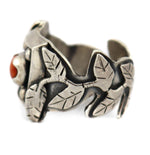 Marco Patania - Spiny Oyster and Sterling Silver Ring with Leaf Vine Design, size 11.5