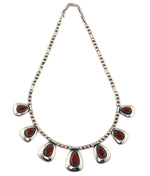 Frank Patania, Sr. (1898-1964) & Thunderbird Shop - Coral Pendant and Sterling Silver Beaded Necklace c. 1940-50s, 18" length