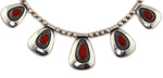 Frank Patania, Sr. (1898-1964) & Thunderbird Shop - Coral Pendant and Sterling Silver Beaded Necklace c. 1940-50s, 18" length