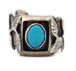 Marco Patania - Turquoise and Sterling Silver Overlay Ring with Leaf Vine Design, size 10.25
