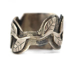 Marco Patania - Turquoise and Sterling Silver Overlay Ring with Leaf Vine Design, size 10.25