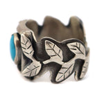Marco Patania - Turquoise and Sterling Silver Overlay Ring with Leaf Vine Design, size 10.25