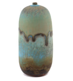 Rose Cabat (1914-2015) - Blue Crystalline Feelie Glaze Cylinder with Golden Tan Matt Crystals c. 1960s, 6.75" x 3"