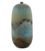 Rose Cabat (1914-2015) - Blue Crystalline Feelie Glaze Cylinder with Golden Tan Matt Crystals c. 1960s, 6.75" x 3"