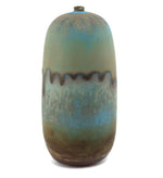 Rose Cabat (1914-2015) - Blue Crystalline Feelie Glaze Cylinder with Golden Tan Matt Crystals c. 1960s, 6.75" x 3"